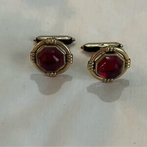 Hadley cuff links ruby colored stone made in the USA vintage